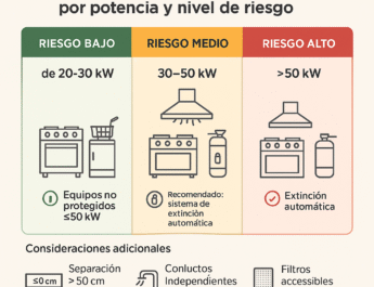 Clasificación de cocinas industriales según potencia y riesgo de manera sencilla